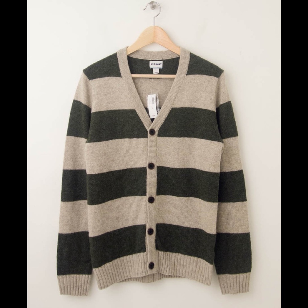 Rugby Striped Cardigan Sweater in Oatmeal Heather